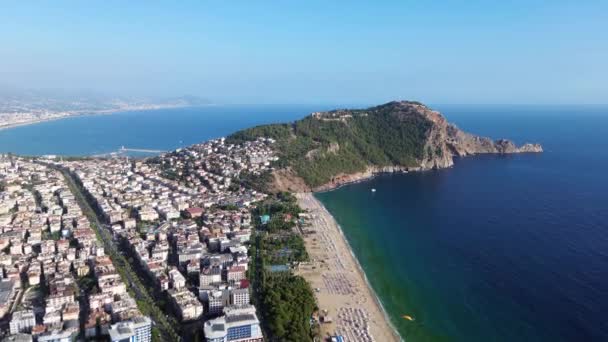 Vista Aérea Costa Mediterránea Ciudad Alanya — Vídeo de stock