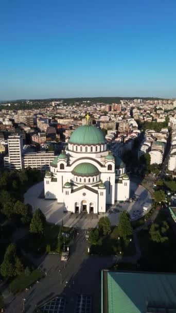 Drone View Saint Sava Temple One Largest Orthodox Churches World — Stock Video