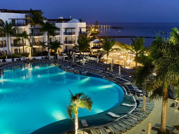 Una Tranquilla Zona Piscina Hotel Lanzarote Immagini Stock Royalty Free