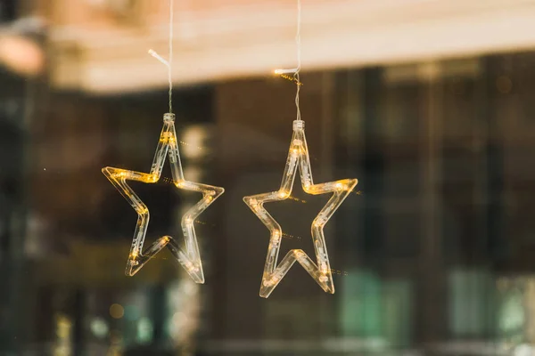 stock image Decor star for lightning and decoration during winter time for Christmas store or window shops in winter holidays city street - celebration and festive