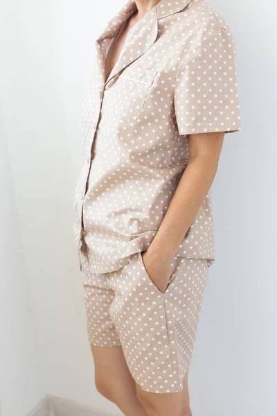 Közelkép Részletek Szövet Textúra Egy Pizsama Háztartási Hálóing Vásárlás Eladás — Stock Fotó