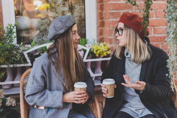 Young Female Best Friends Talking Each Other Discussing Interesting Themes — Stock Photo, Image
