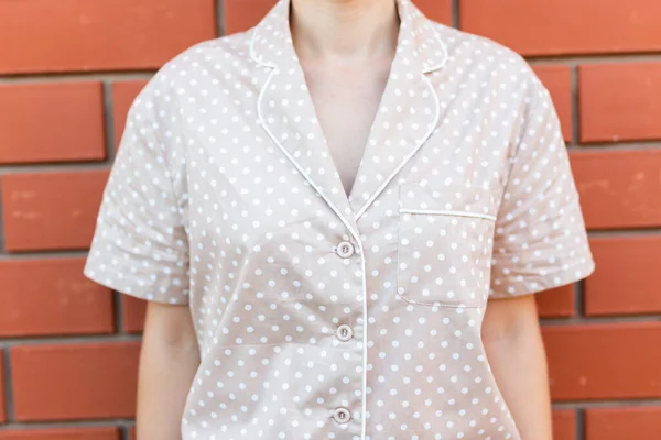 Közelkép Részletek Szövet Textúra Egy Pizsama Háztartási Alsónadrág Vásárlás — Stock Fotó