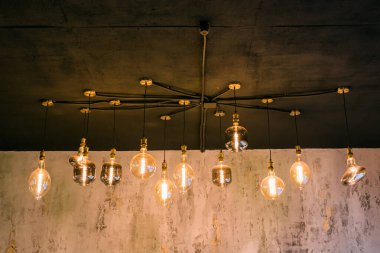 beautiful retro lighting decor in a coffee shop.