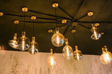 beautiful retro lighting decor in a coffee shop.