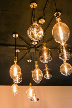 beautiful retro lighting decor in a coffee shop.