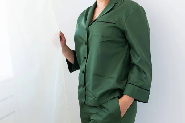 Крупный План Текстура Ткани Пижамы Домашняя Одежда Шопинг Продажа — стоковое фото