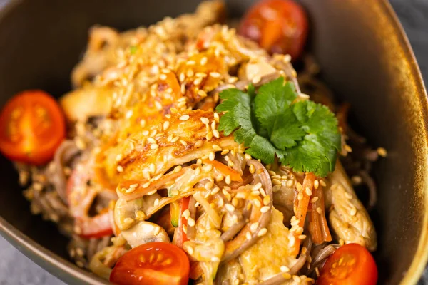 Tavuk Sebzeli Kızarmış Erişte Asya Mutfağı — Stok fotoğraf