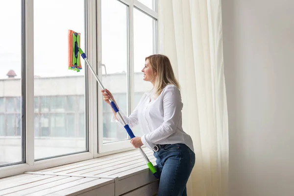 Washing Window Special Mop Cleaning Services Housework Housewife — Stock Photo, Image