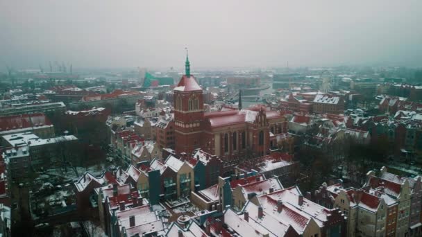 Panoramautsikt Över Basilikan Den Heliga Jungfru Maria Vintern Gdansk Vacker — Stockvideo