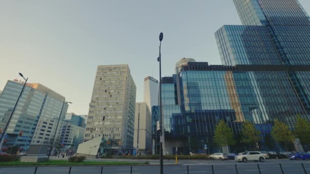 Warsaw Poland November 2022 Big Modern Business District Spacious Skyscrapers — Stock Video