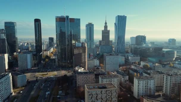 Warschau Polen November 2022 Luftaufnahme Der Modernen Warschauer Stadt Mit — Stockvideo