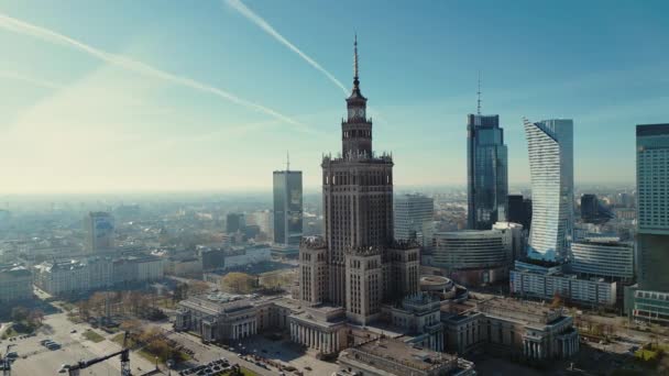 Warsaw Poland November 2022 Aerial View Iconic Palace Culture Science — Stock Video