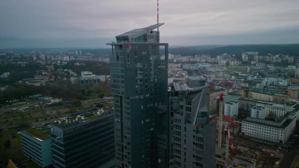 Gdynia Πολωνία Δεκεμβρίου 2022 Αεροφωτογραφία Του Νέου Σύγχρονου Κτιρίου Στην — Αρχείο Βίντεο