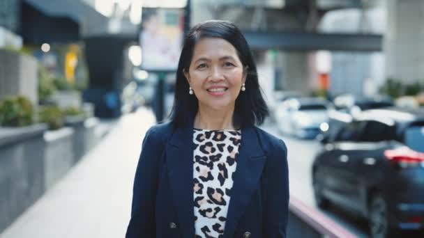 Retrato Encantadora Senhora Asiática Fora Vestindo Terno Formal Senior Bela — Vídeo de Stock