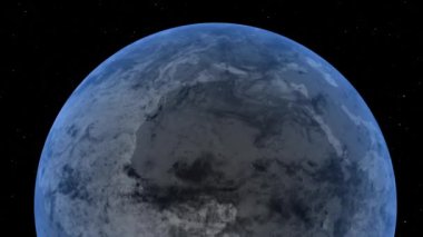 Gerçekçi coğrafi yüzeyi ve bulutları olan Dünya 3 boyutlu yörünge animasyonu. Yüksek kaliteli FullHD görüntüler