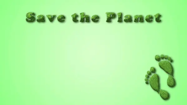 Texto Guardar Planeta Los Pies Símbolo Sobre Fondo Verde Concepto — Foto de Stock