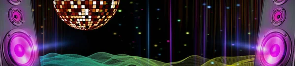 Disco Oder Partybanner Mit Bunten Lichtern Und Lautsprechern — Stockfoto