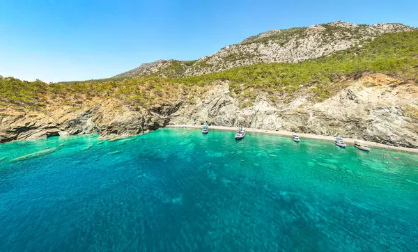 stock image Mediterranean coastline in Turkey, with yachts