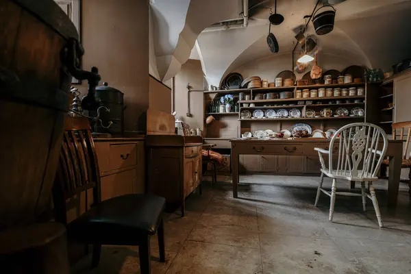 stock image Grantham, Leicestershire, England- 22 August 2023: Interior of the ancient kitchen in castle, Belvoir Castle is a faux historic castle and stately home in Leicestershire, England, A castle was first built on the site immediately after the Norman Conq