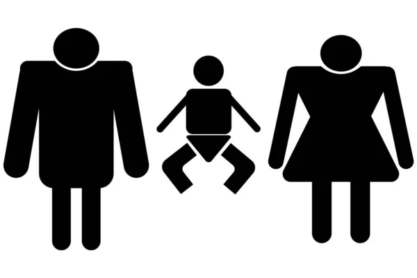 トイレ浴室トイレ男性女性の子供のアイコンシンボル歌うシルエットスタイルのイラスト男性女性のロゴグラフィックデザインアートピクトグラム形状テキストレターホワイト背景 — ストック写真