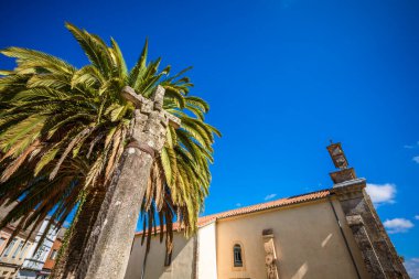 Melide, Galicia, Spain. Milestone in Santiago's Route. Transept Stone-Catholic cross considered the oldest one in Galicia 14th century