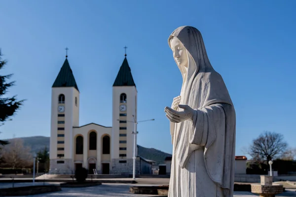 Меджугорье Босния Герцеговина Февраля 2023 Года Вид Статую Девы Марии — стоковое фото