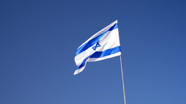 Israeli Flag Top Pole Blue Sky — Stock Video