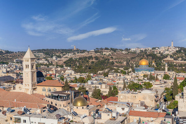 Сценический вид Иерусалима, столицы Израиля, с изображением Купола Скалы и христианского квартала