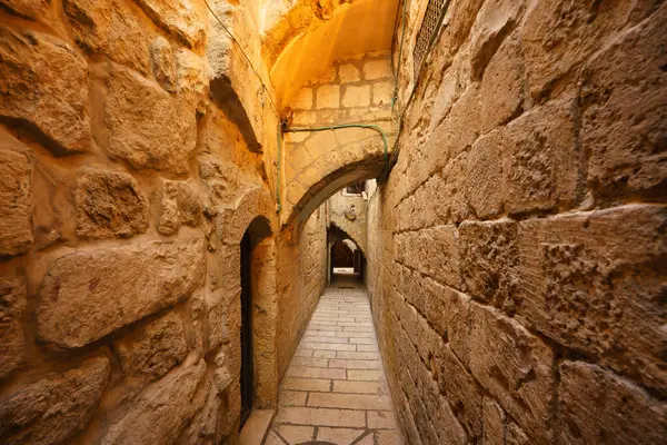 Narrow Alley Featuring Arches Stone Walls Muslim Quarter Old City Royalty Free Stock Photos