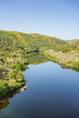 Extremadura 'daki Tajo Nehri dikey görünümü, İspanya suyla dolu