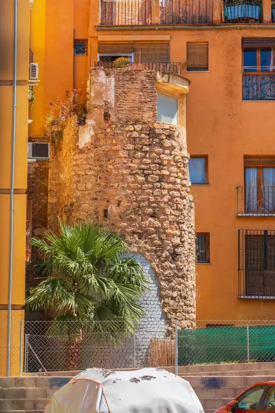 stock image Valencia, Spain. May 15, 2024. Defense tower, a structure that remains from the medieval Islamic wall of the city