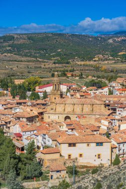 Rubielos de Mora 'nın dikey görüntüsü, İspanyol güzel kasabası Teruel Eyaleti, Aragon