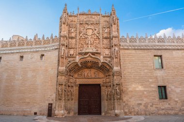 Valladolid, İspanya. 17 Ağustos 2024. Colegio de San Gregorio Müzesi 'nin ana cephesi.