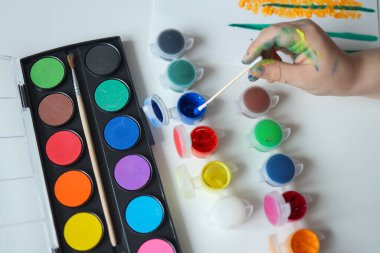 Çocuk çizimleri, boyalı resimler, resimli eller..