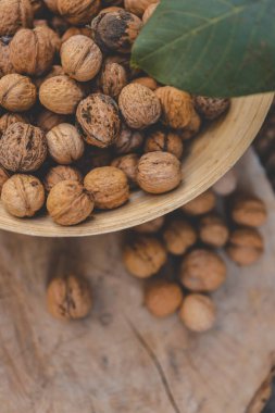 Walnuts closeup background, harvest concept.