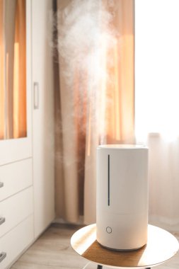 Modern hava nemlendiricisi oturma odasındaki masada. Metin için boşluk.