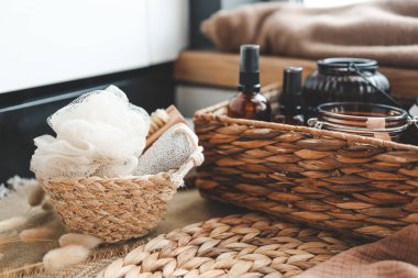 Vücut bakımı için kozmetik ürünler, ev konsepti.