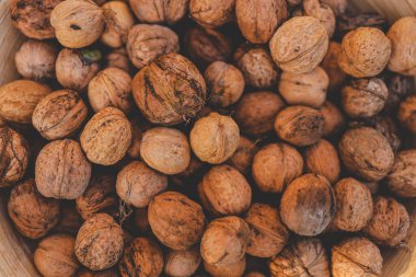 Ceviz rengi üst görünüm arka plan, hasat.