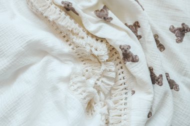 Yeni doğmuş bir bebek için muslin battaniyelerinin arka planı.