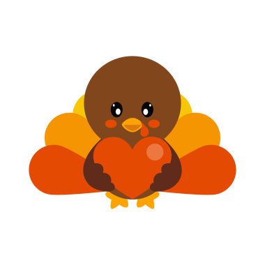  cartoon cute turkey vector with hear