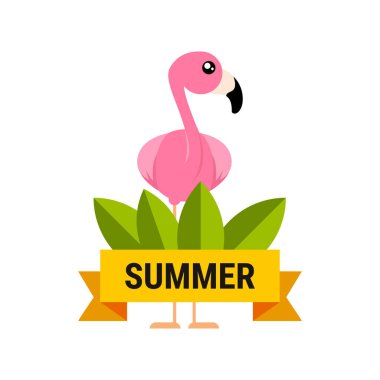 cartoon flamingo vector label