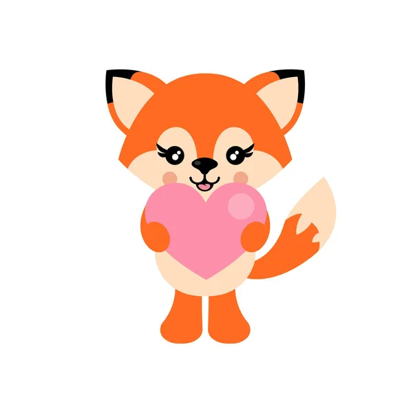 Cartoon Cute Fox Heart Vector — Stock Vector