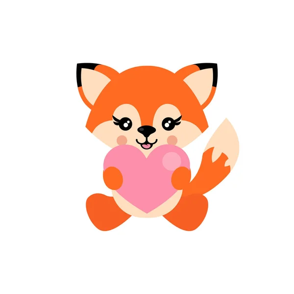 Cartoon Cute Fox Heart Sitting Vector — Stock Vector
