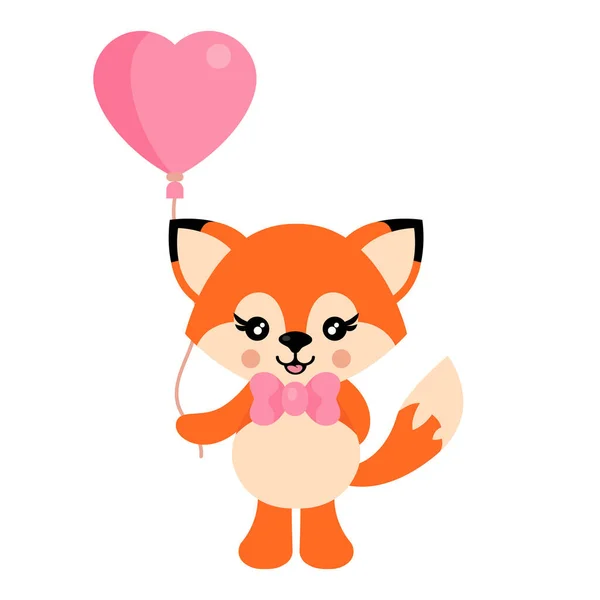 Cartoon Cute Fox Tie Lovely Balloons Vector — Stock Vector