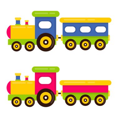 çizgi film sevimli tren ve demiryolu taşıyıcı vektörü ayarlandı