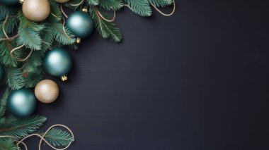 Noel ağacı, fotokopi alanı ile süslenmiş koyu arkaplan