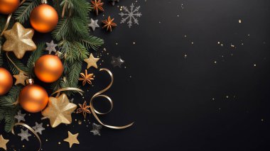 Noel ağacı, fotokopi alanı ile süslenmiş koyu arkaplan