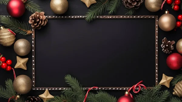 Рождественская Елка Украшена Рамкой Темном Мелом Копирайтом Лицензионные Стоковые Фото