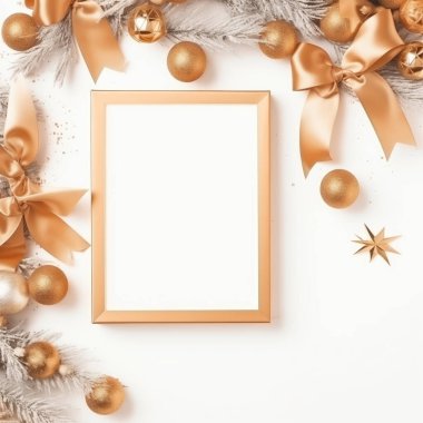 Kopya Boşluğu olan kayısı tonlarında Noel süslenmiş çerçeve